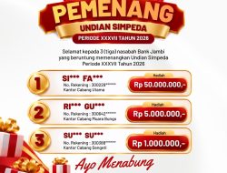 Tiga Nasabah Bank Jambi Raih Hadiah Undian Nasional, Tabungan SIMPEDA XXXVII Tahun 2026